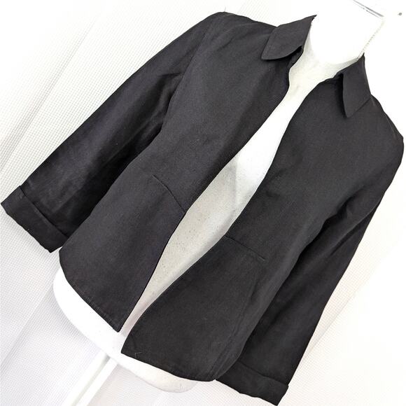 TALBOTS PETITES! IRISH LINEN! BLACK SWING STYLE CROPPED JACKET, BLAZER! SZ 4 - Picture 7 of 7